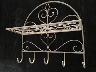 Wall shelf coat rack made of wrought iron, old-white